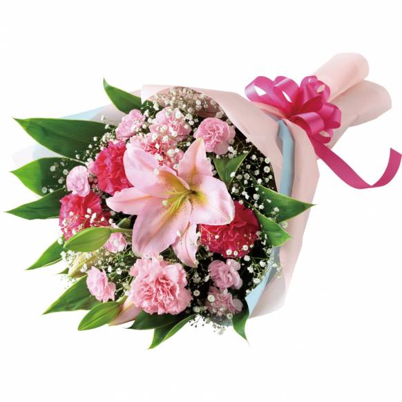 花キューピット加盟店 店舗名：フラワーショップ＆アートギャラリー花絵
フラワーギフト商品番号：521351
商品名：ピンクユリの花束